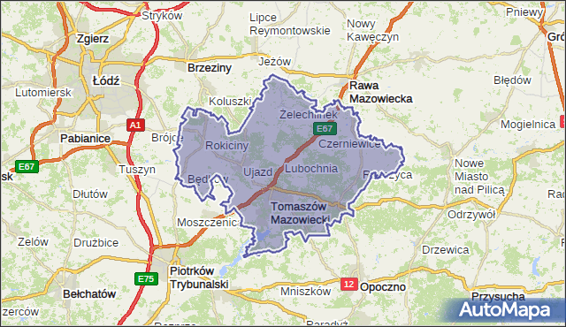 powiat tomaszowski - województwo łódzkie na mapie Targeo