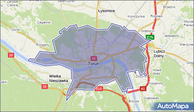 powiat Toruń - województwo kujawsko-pomorskie na mapie Targeo