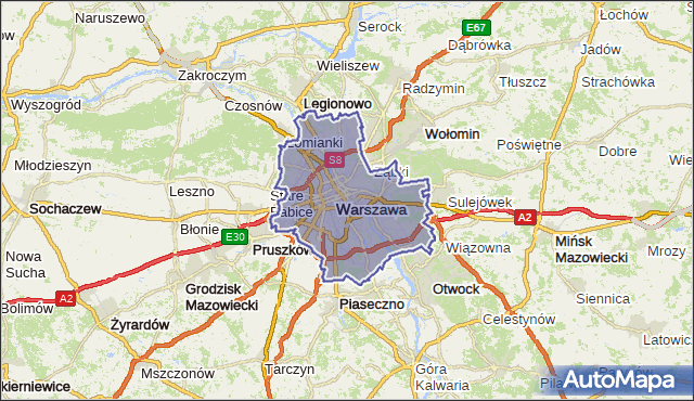 powiat Warszawa - województwo mazowieckie na mapie Targeo
