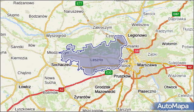 powiat warszawski zachodni - województwo mazowieckie na mapie Targeo