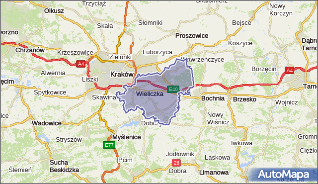 powiat wielicki - województwo małopolskie na mapie Targeo