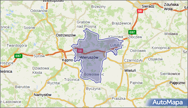 powiat wieruszowski - województwo łódzkie na mapie Targeo