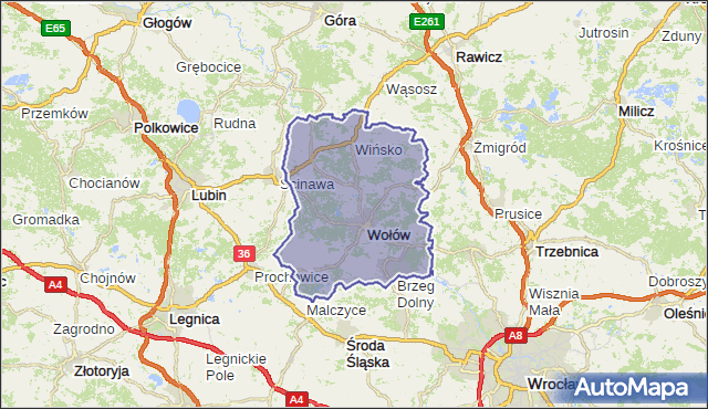 powiat wołowski - województwo dolnośląskie na mapie Targeo