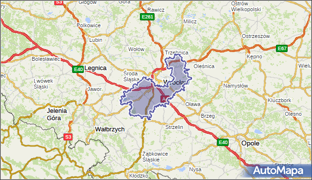 powiat wrocławski - województwo dolnośląskie na mapie Targeo