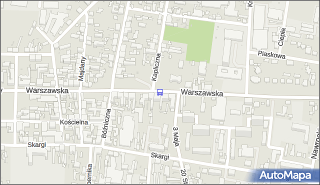 Przystanek Warszawska - 3 Maja (Pabianice). MPKLodz - Łódź (id 3161) na mapie Targeo