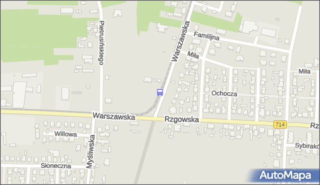 Przystanek Warszawska - Duży Skręt (Pabianice). MPKLodz - Łódź (id 3154) na mapie Targeo