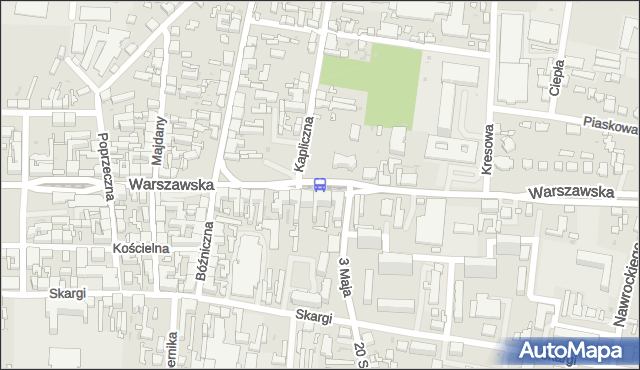 Przystanek Warszawska - Kapliczna (Pabianice). MPKLodz - Łódź (id 3160) na mapie Targeo
