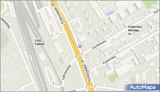 Przystanek Włókniarzy - Karolewska (Dw. Ł. Kaliska). MPKLodz - Łódź (id 1694) na mapie Targeo
