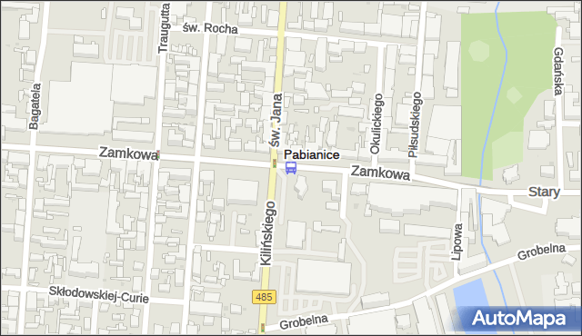 Przystanek Zamkowa - św. Jana (Pabianice). MPKLodz - Łódź (id 3166) na mapie Targeo
