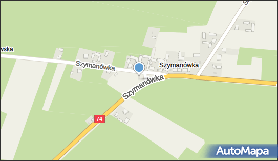 1,5 km, Szymanówka74, Szymanówka 27-530 - Ryzyko kolizji ze zwierzętami