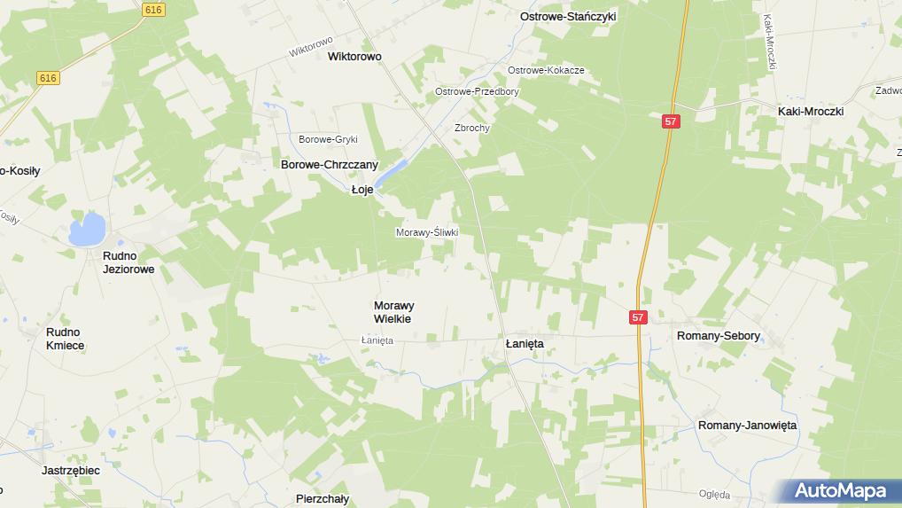 satelitarna mapa ploski Gospodarstwo Rolne Jerzy Płoski, Łanięta 36, Łanięta 06 316 