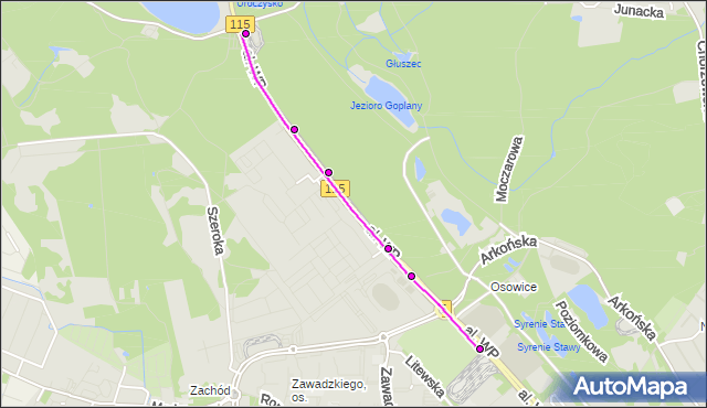 Mapa Polski Targeo, Tramwaj 9 - trasa Głębokie - Zajezdnia Pogodno. ZDiTM Szczecin na mapie Targeo