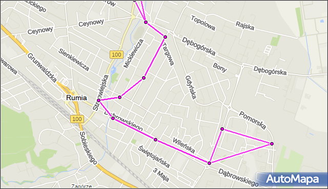 Mapa Polski Targeo, Autobus 87 - trasa - Centrum Handlowe 