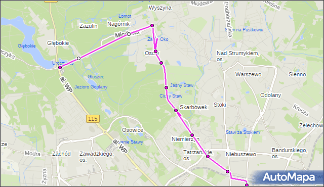 Mapa Polski Targeo, Autobus 51 - trasa Głębokie - Kołłątaja. ZDiTM Szczecin na mapie Targeo