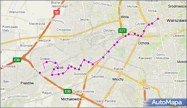 Mapa Polski Targeo, Autobus N35 - trasa URSUS-NIEDŹWIADEK - DW.CENTRALNY. ZTM Warszawa na mapie Targeo