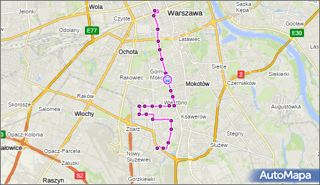 Rozkład jazdy autobusu N36 na przystanku Metro Racławicka 01. ZTM Warszawa na mapie Targeo