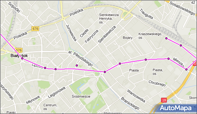 Mapa Polski Targeo, Autobus 5 - trasa - Zajezdnia; dojazd do przystanku:NAREWSKA(14)(nr inw. 14). BKM na mapie Targeo