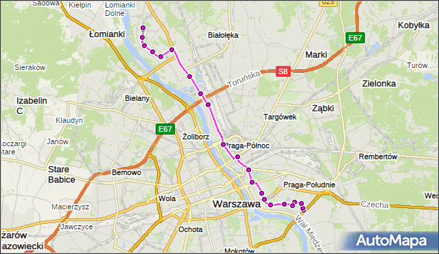 Mapa Polski Targeo, Autobus 509 - trasa GOCŁAW - NOWODWORY. ZTM Warszawa na mapie Targeo