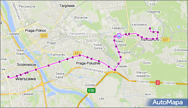 Rozkład jazdy autobusu N24 na przystanku Strażacka 02. ZTM Warszawa na mapie Targeo