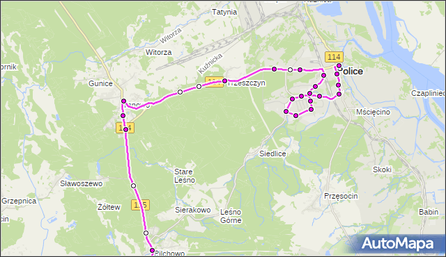 Rozkład jazdy autobusu 103 na przystanku Pilchowo Wodociągi 11. ZDiTM Szczecin na mapie Targeo