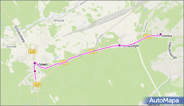 Mapa Polski Targeo, Autobus 103 - trasa Tanowo - Police Tanowska Szkoła. ZDiTM Szczecin na mapie Targeo