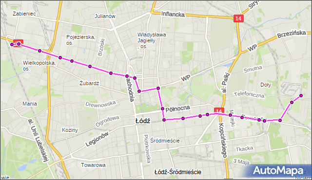 Mapa Polski Targeo, Tramwaj 5 - trasa - ET-1. MPKLodz na mapie Targeo
