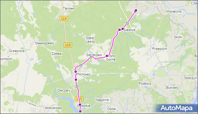 Mapa Polski Targeo, Autobus 106 - trasa Głębokie - Police Osiedle Chemik. ZDiTM Szczecin na mapie Targeo