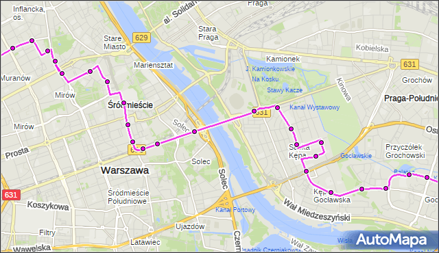 Mapa Polski Targeo, Autobus 111 - trasa GOCŁAW - ESPERANTO. ZTM Warszawa na mapie Targeo