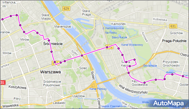 Mapa Polski Targeo, Autobus 111 - trasa ESPERANTO - GOCŁAW. ZTM Warszawa na mapie Targeo