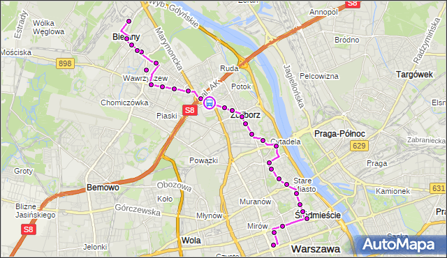 Rozkład jazdy autobusu N44 na przystanku Metro Marymont 02. ZTM Warszawa na mapie Targeo