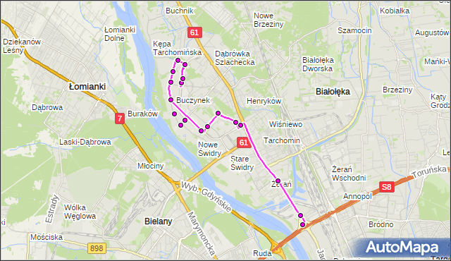 Mapa Polski Targeo, Autobus 516 - trasa ŻERAŃ FSO - NOWODWORY. ZTM Warszawa na mapie Targeo