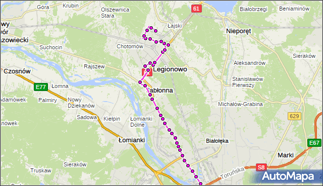 Mapa Polski Targeo, Autobus 731 - trasa ŻERAŃ FSO - STAROSTWO POWIATOWE LG. ZTM Warszawa na mapie Targeo
