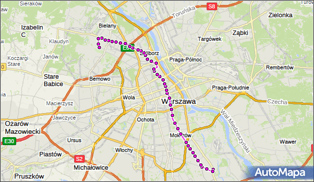 Mapa Polski Targeo, Autobus 116 - trasa WILANÓW - CHOMICZÓWKA. ZTM Warszawa na mapie Targeo