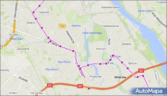 Mapa Polski Targeo, Autobus 164 - trasa KĘPA ZAWADOWSKA - OS.BERNARDYŃSKA. ZTM Warszawa na mapie Targeo