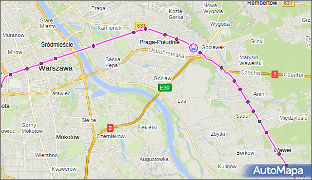 Rozkład jazdy autobusu 521 na przystanku Gocławek 02. ZTM Warszawa na mapie Targeo