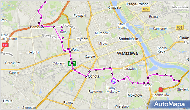 Rozkład jazdy autobusu 167 na przystanku Metro Pole Mokotowskie 02. ZTM Warszawa na mapie Targeo