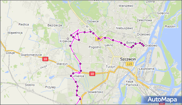 Mapa Polski Targeo, Autobus 60 - trasa Stocznia Szczecińska - Cukrowa. ZDiTM Szczecin na mapie Targeo