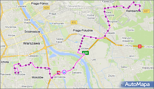 Rozkład jazdy autobusu 168 na przystanku Małe Siekierki 02. ZTM Warszawa na mapie Targeo