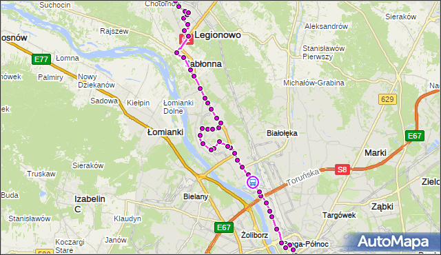 Rozkład jazdy autobusu N63 na przystanku Kanał Żerański 02. ZTM Warszawa na mapie Targeo