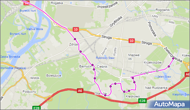 Mapa Polski Targeo, Autobus 84 - trasa Kijewo - Basen Górniczy. ZDiTM Szczecin na mapie Targeo
