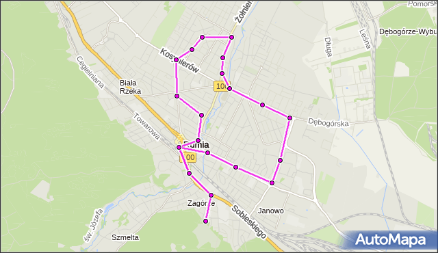 Mapa Polski Targeo, Autobus 383 - trasa Górnicza - Cmentarz Komunalny. ZKMGdynia na mapie Targeo
