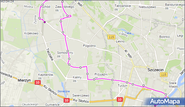 Mapa Polski Targeo, Autobus 521 - trasa Dworzec Główny - Krzekowo. ZDiTM Szczecin na mapie Targeo