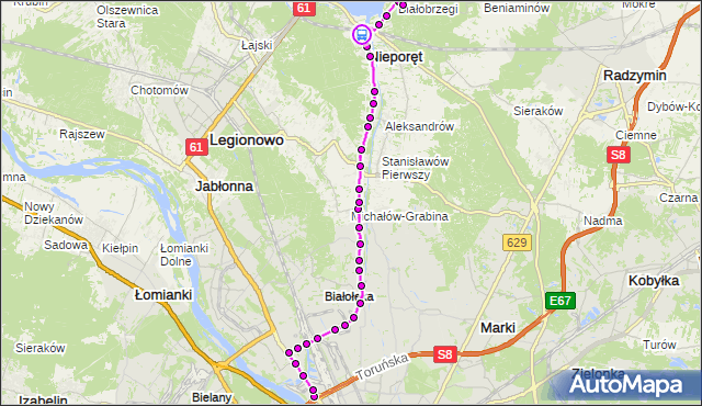 Rozkład jazdy autobusu 705 na przystanku PKP Nieporęt 02. ZTM Warszawa na mapie Targeo