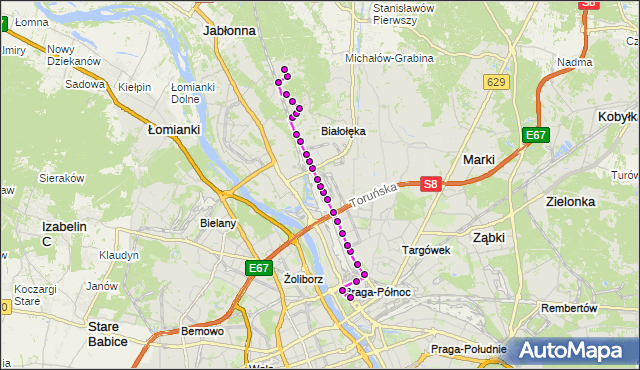 Mapa Polski Targeo, Autobus 176 - trasa PL.HALLERA - CHOSZCZÓWKA. ZTM Warszawa na mapie Targeo