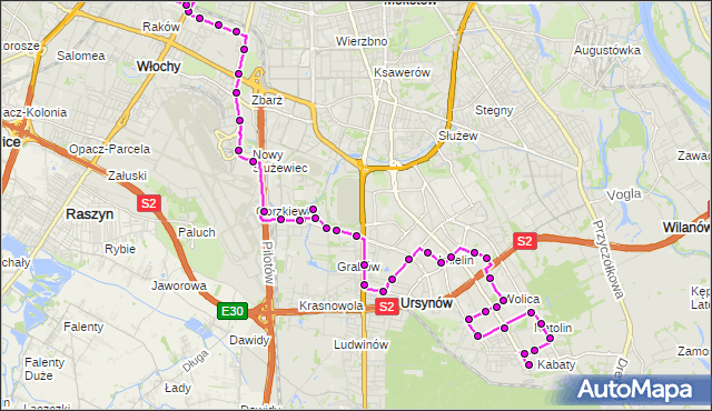Mapa Polski Targeo, Autobus 306 - trasa OS.KABATY - INSTALATORÓW. ZTM Warszawa na mapie Targeo