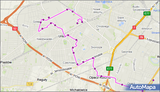 Mapa Polski Targeo, Autobus 177 - trasa OKĘCIE - URSUS-RATUSZ. ZTM Warszawa na mapie Targeo