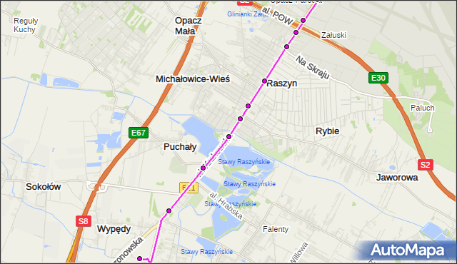 Mapa Polski Targeo, Autobus 706 - trasa OKĘCIE - PL.SZWEDZKI JK. ZTM Warszawa na mapie Targeo