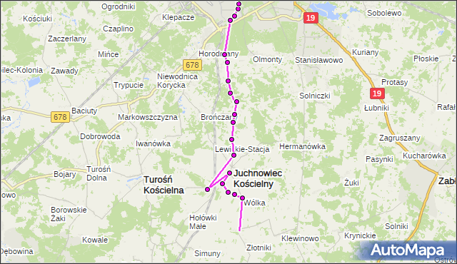 Mapa Polski Targeo, Autobus 104 - trasa - Zajezdnia; dojazd do przystanku:WIEJSKA/POLITECHNIKA(529)(nr inw. 529). BKM na mapie Targeo