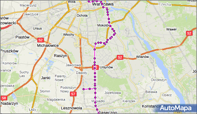 Mapa Polski Targeo, Autobus N83 - trasa DW.CENTRALNY - PKP PIASECZNO PS. ZTM Warszawa na mapie Targeo