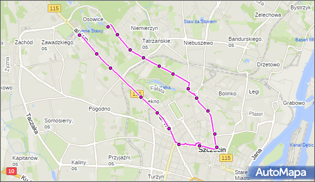 Mapa Polski Targeo, Tramwaj 3 - trasa Las Arkoński - Zajezdnia Pogodno. ZDiTM Szczecin na mapie Targeo